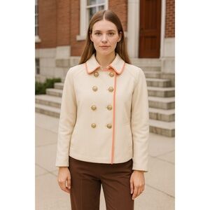 FOSSIL Tan Double Breasted Swingy Twill Pea Coat Jacket Tan & Coral Pink Small